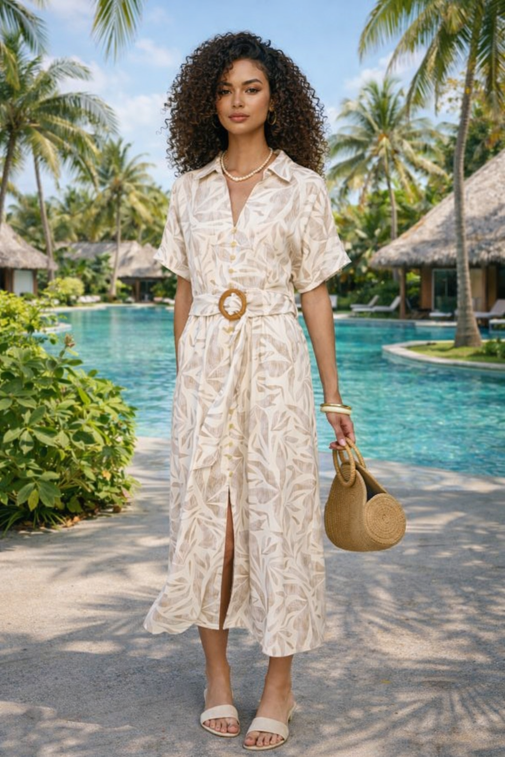 bali linen dress Freya Smocked Linen Midi Dress