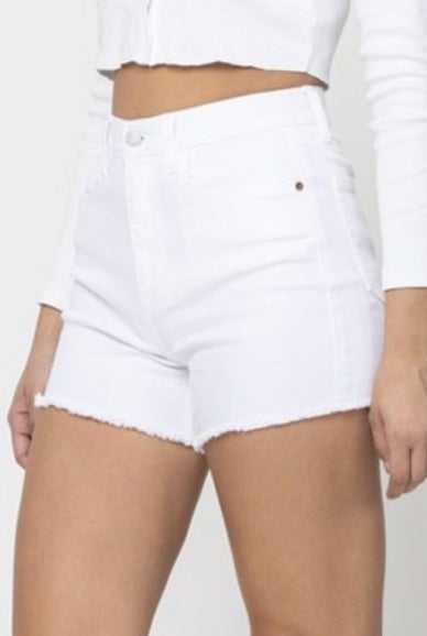 High Rise White Jean Shorts