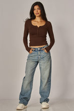 Load image into Gallery viewer, Fitted knit Henley Top in Chocolate Brown
