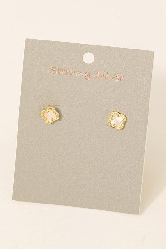 Sterling Silver CZ Clover Studs