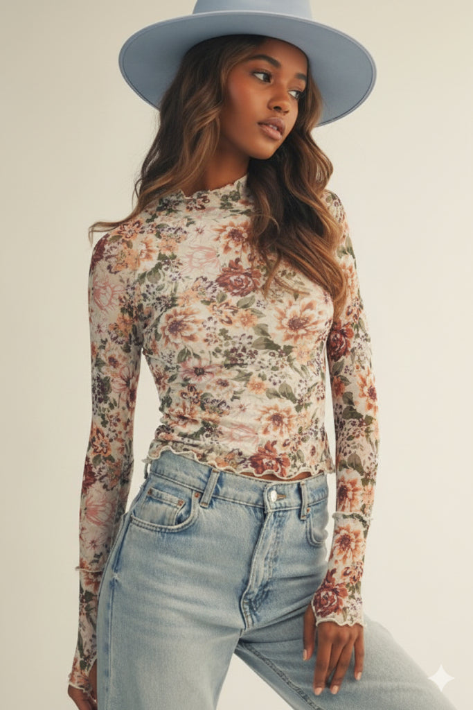 Garden Muse Floral Mesh Top