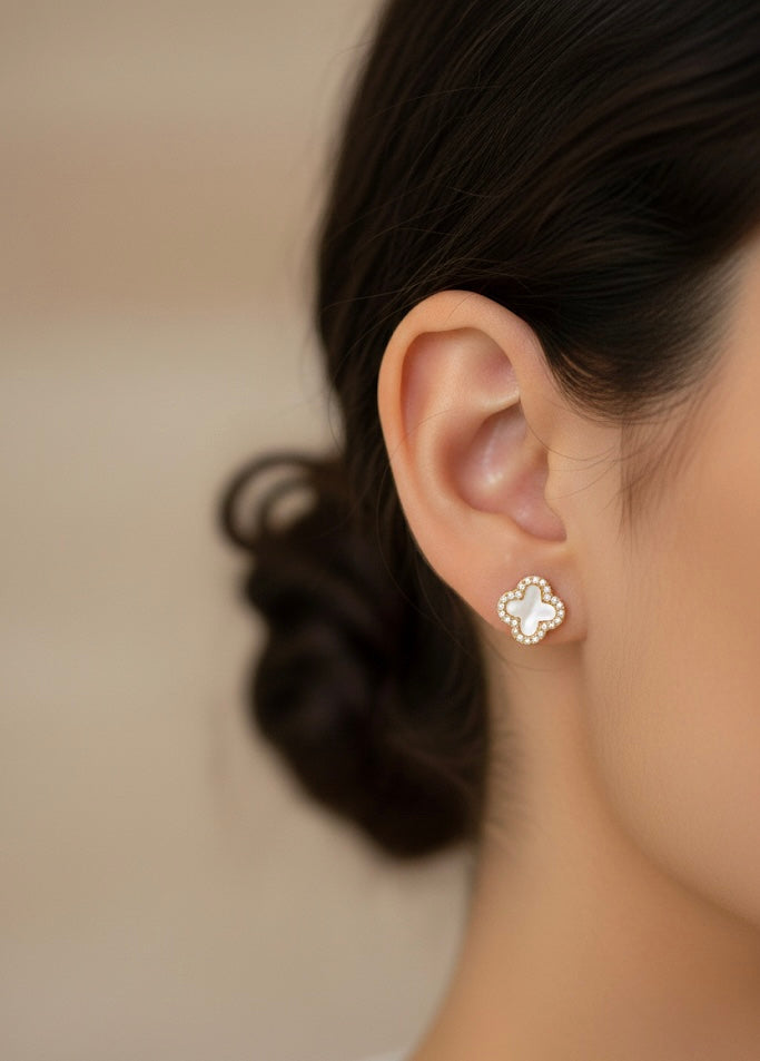 Gold CZ Clover Studs