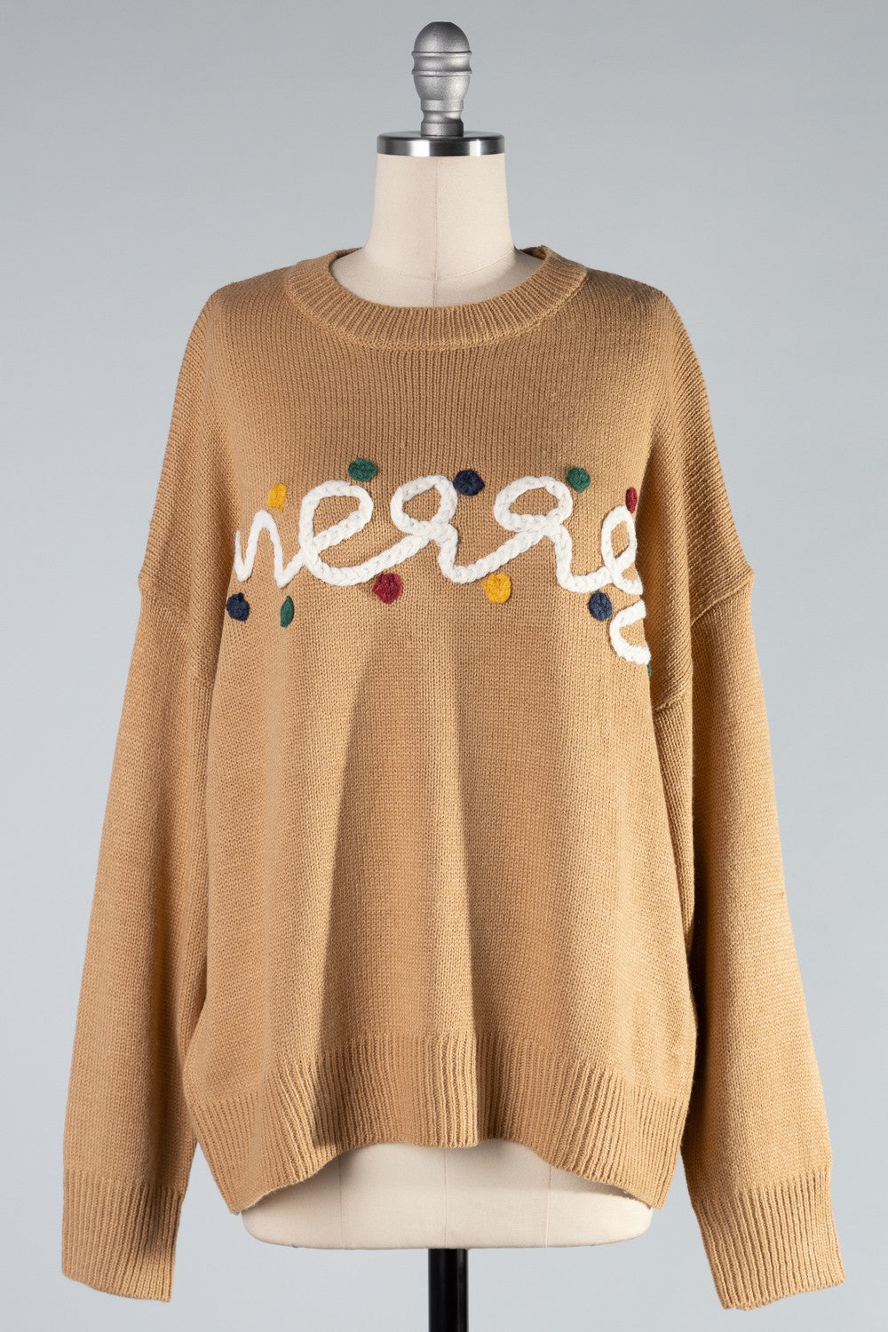 Merry Holiday Sweater In Tan