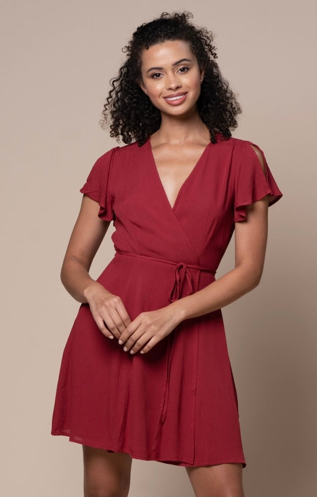 Sweet Celebrations Wrap Dress In Berry Red (More Colors)