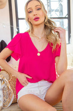 Load image into Gallery viewer, Fuchsia Tulip Sleeve Blouse

